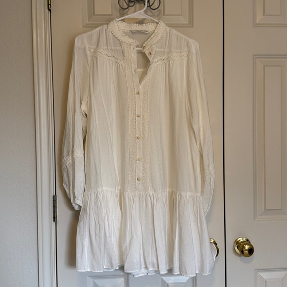 Zara White Button-Front Smocked Mini Dress - Picture 3 of 3